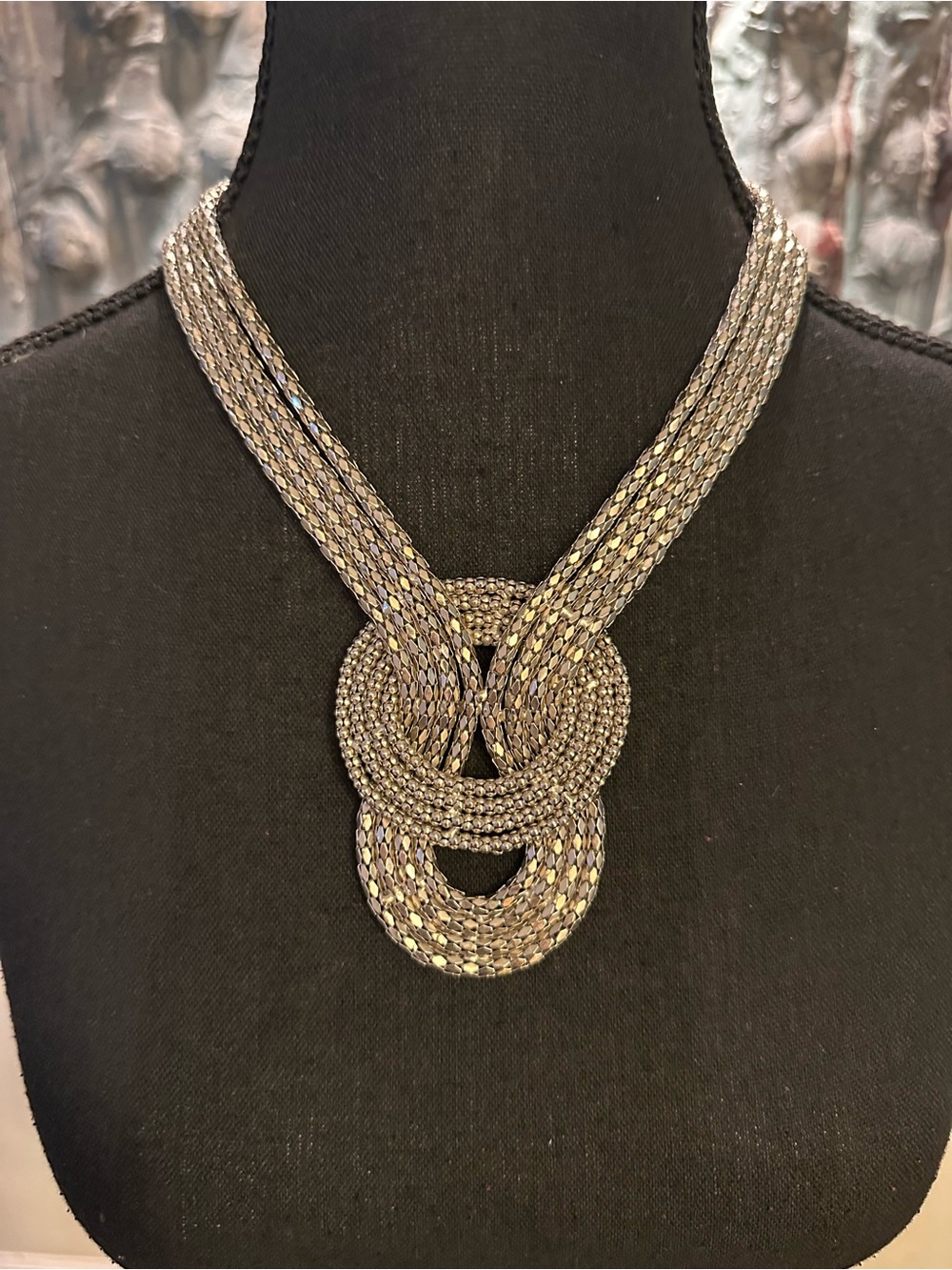 Vintage Eastern European Metallic Knot Statement Necklace
